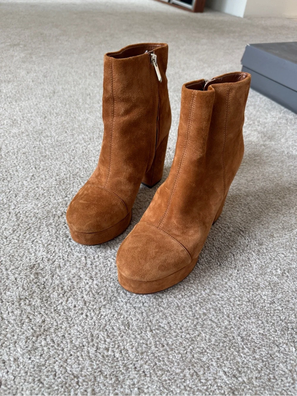 Sam Edelman Suede Platform Ankle Boots in Cognac Brown